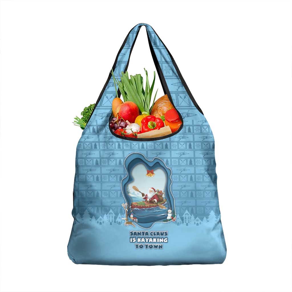 Santa Claus Is Kayaking To Town Grocery Bag Merry Christmas - Wonder Print Shop