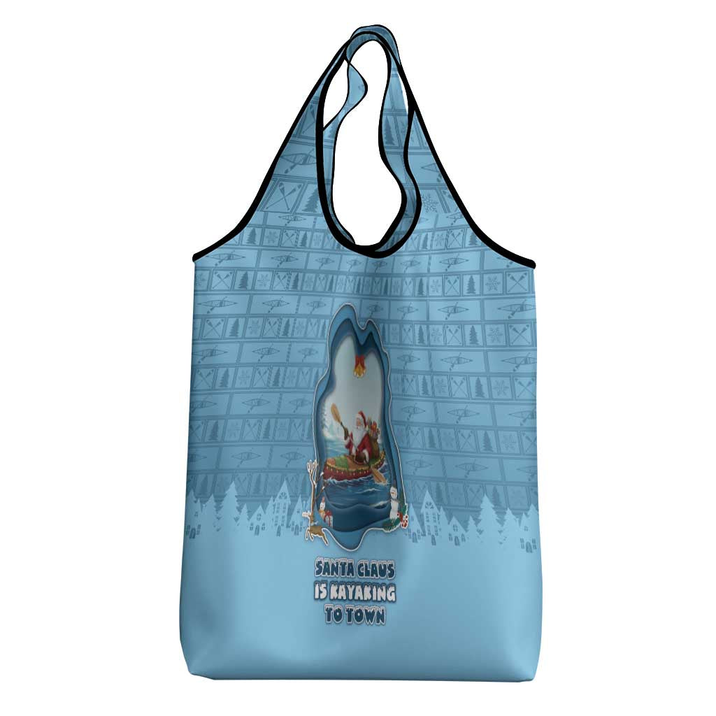 Santa Claus Is Kayaking To Town Grocery Bag Merry Christmas - Wonder Print Shop