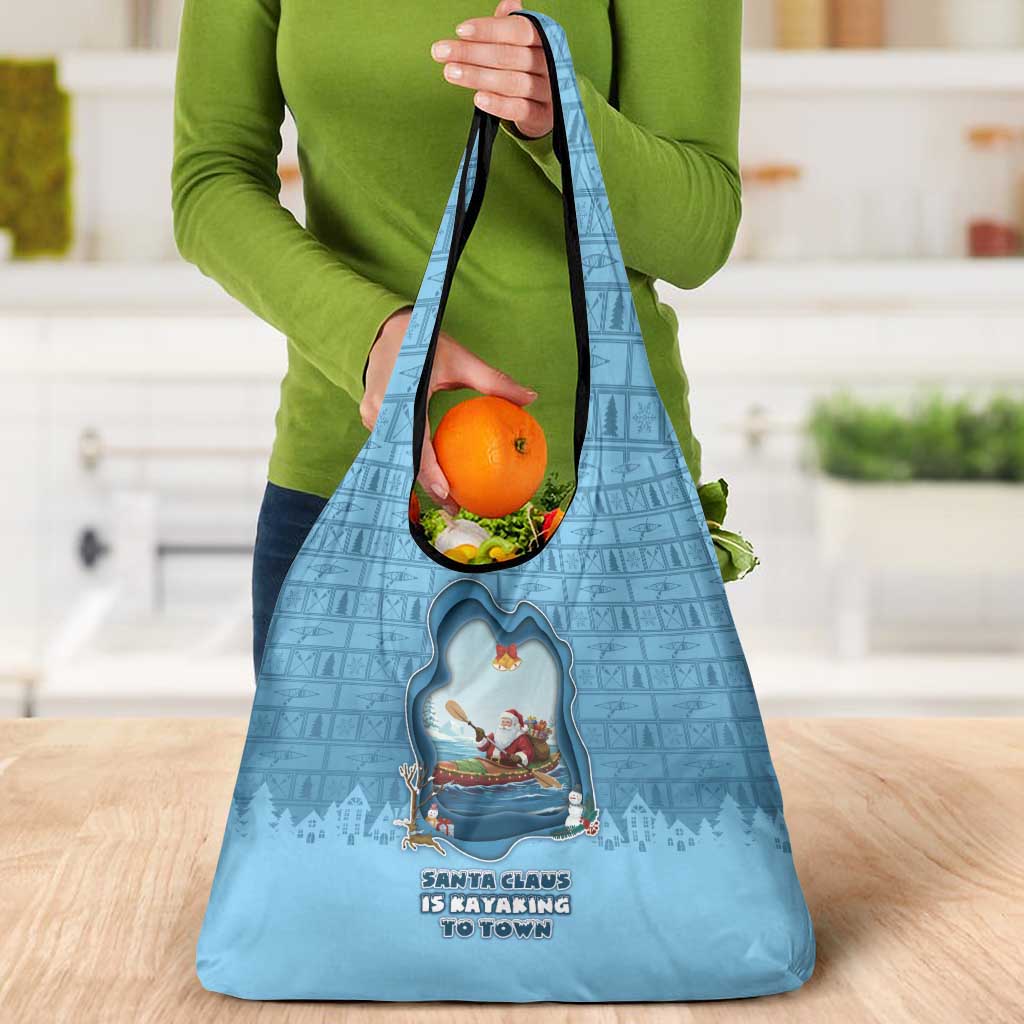 Santa Claus Is Kayaking To Town Grocery Bag Merry Christmas - Wonder Print Shop