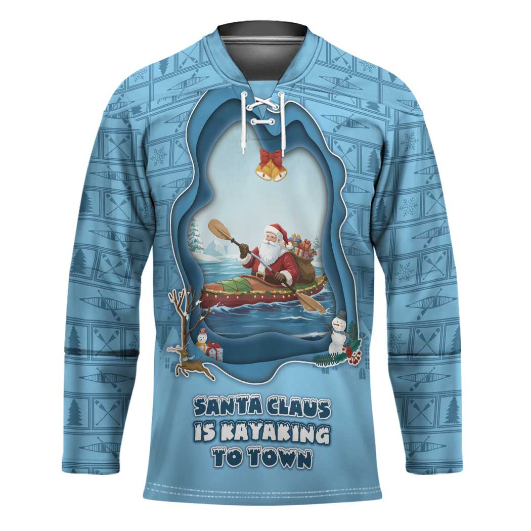 Santa Claus Is Kayaking To Town Hockey Jersey Merry Christmas - Wonder Print Shop