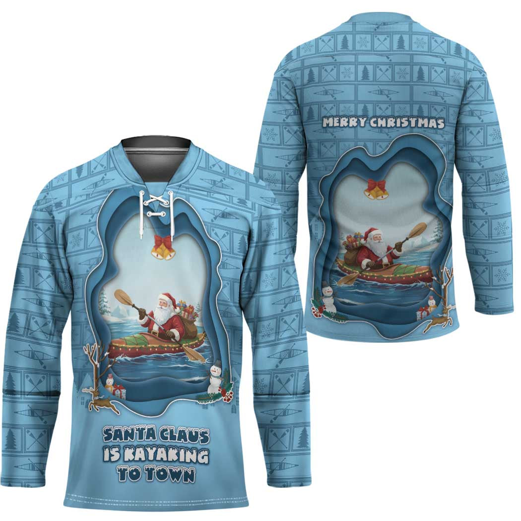 Santa Claus Is Kayaking To Town Hockey Jersey Merry Christmas - Wonder Print Shop