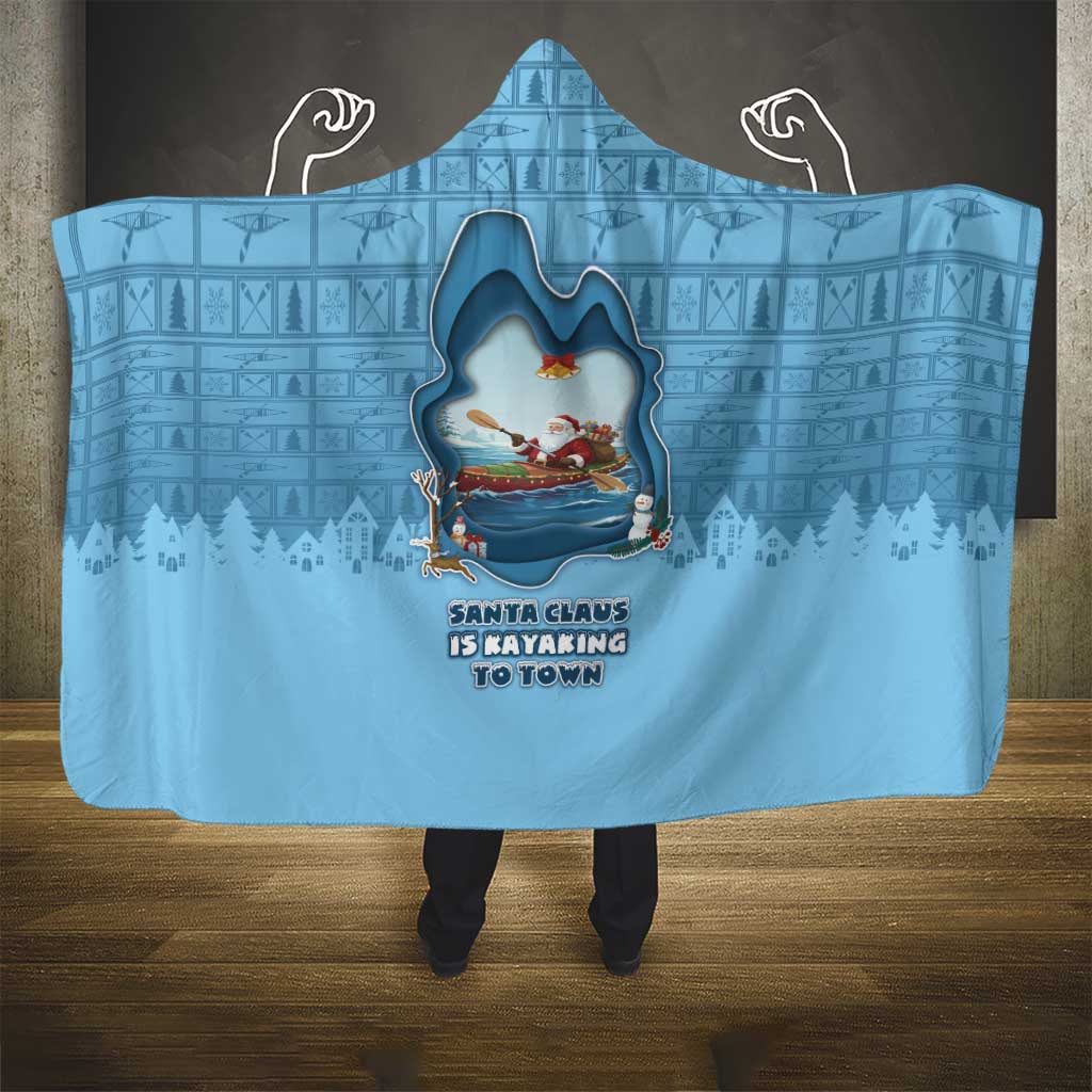 Santa Claus Is Kayaking To Town Hooded Blanket Merry Christmas - Wonder Print Shop