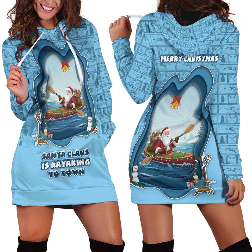 Santa Claus Is Kayaking To Town Hoodie Dress Merry Christmas - Wonder Print Shop