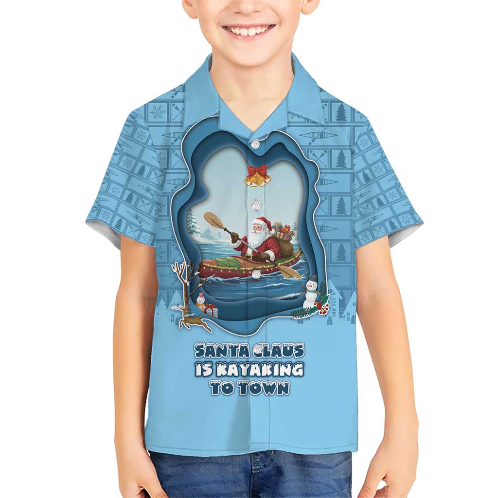 Santa Claus Is Kayaking To Town Kid Hawaiian Shirt Merry Christmas - Wonder Print Shop