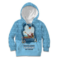 Santa Claus Is Kayaking To Town Kid Hoodie Merry Christmas - Wonder Print Shop