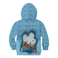 Santa Claus Is Kayaking To Town Kid Hoodie Merry Christmas - Wonder Print Shop