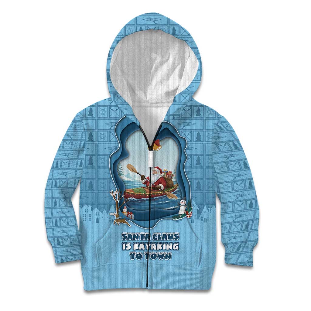 Santa Claus Is Kayaking To Town Kid Hoodie Merry Christmas - Wonder Print Shop