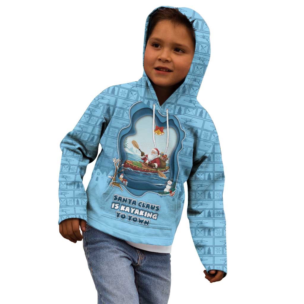 Santa Claus Is Kayaking To Town Kid Hoodie Merry Christmas - Wonder Print Shop