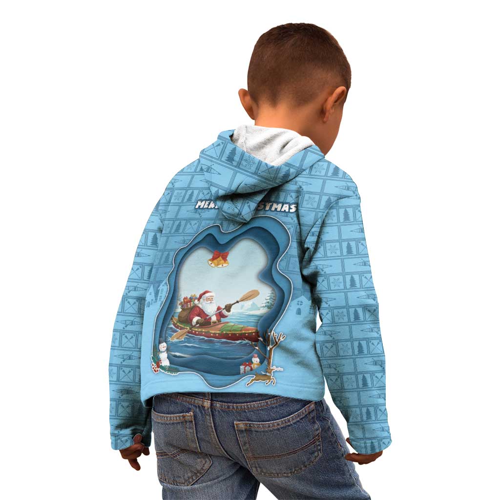 Santa Claus Is Kayaking To Town Kid Hoodie Merry Christmas - Wonder Print Shop