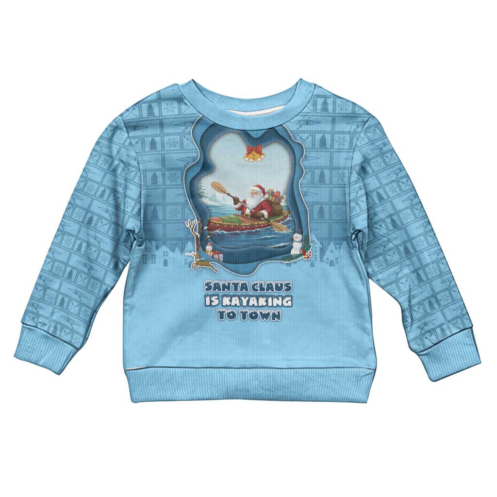 Santa Claus Is Kayaking To Town Kid Ugly Christmas Sweater Merry Christmas - Wonder Print Shop