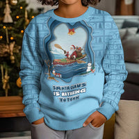 Santa Claus Is Kayaking To Town Kid Ugly Christmas Sweater Merry Christmas - Wonder Print Shop