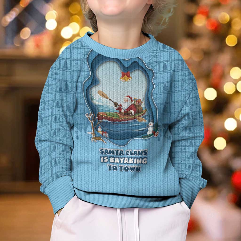 Santa Claus Is Kayaking To Town Kid Ugly Christmas Sweater Merry Christmas - Wonder Print Shop