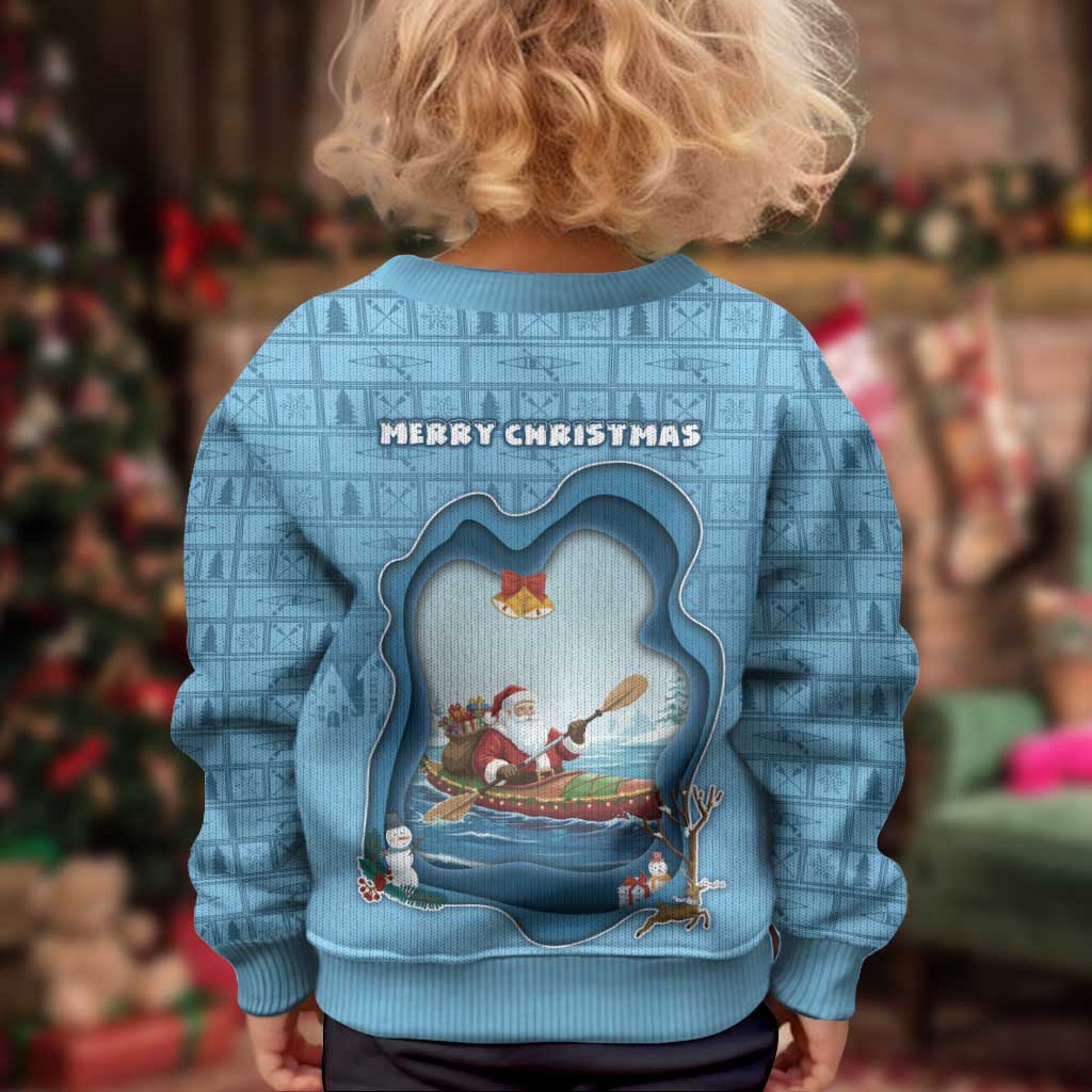 Santa Claus Is Kayaking To Town Kid Ugly Christmas Sweater Merry Christmas - Wonder Print Shop