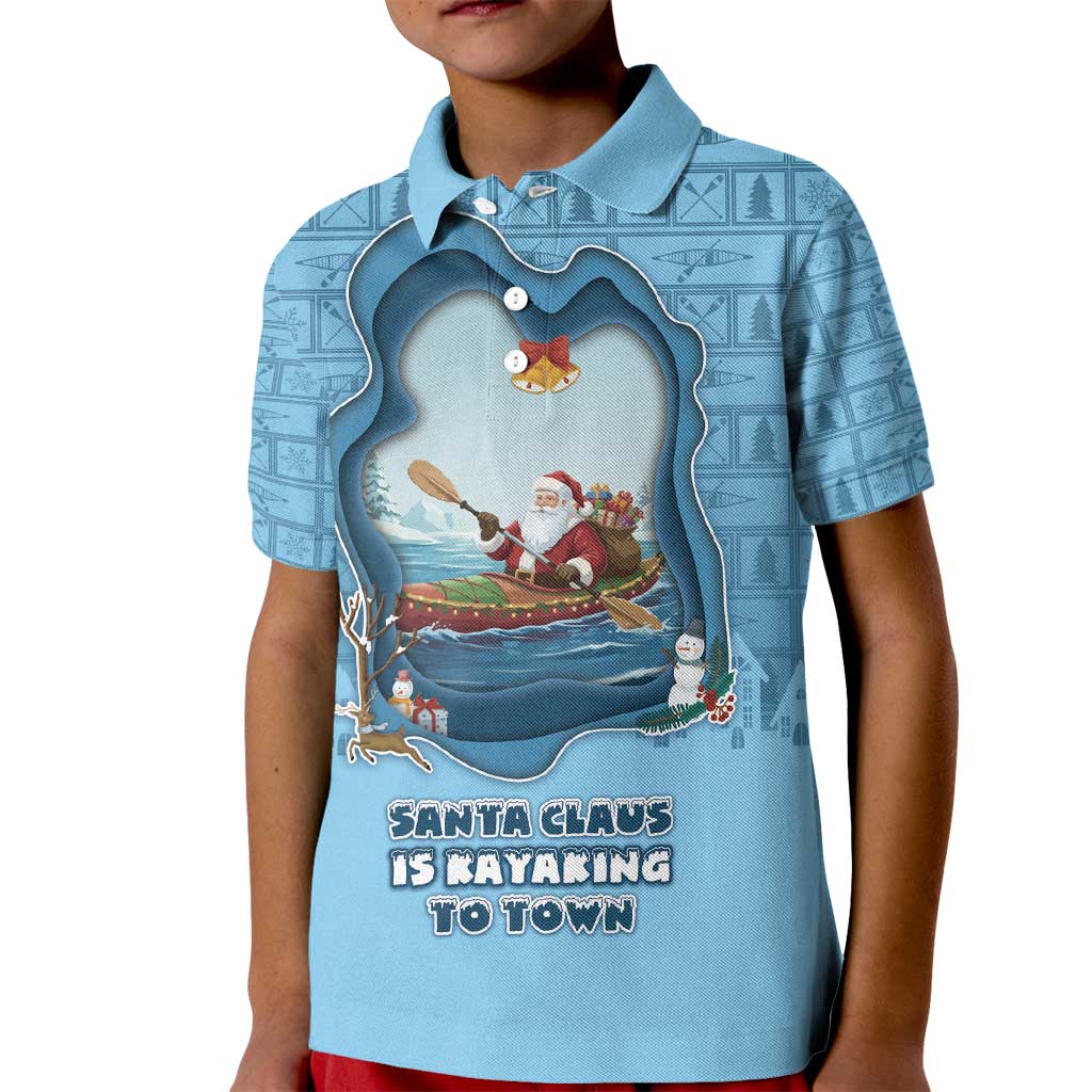 Santa Claus Is Kayaking To Town Kid Polo Shirt Merry Christmas - Wonder Print Shop