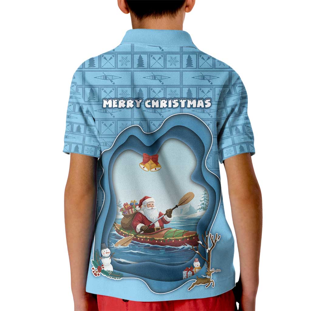 Santa Claus Is Kayaking To Town Kid Polo Shirt Merry Christmas - Wonder Print Shop