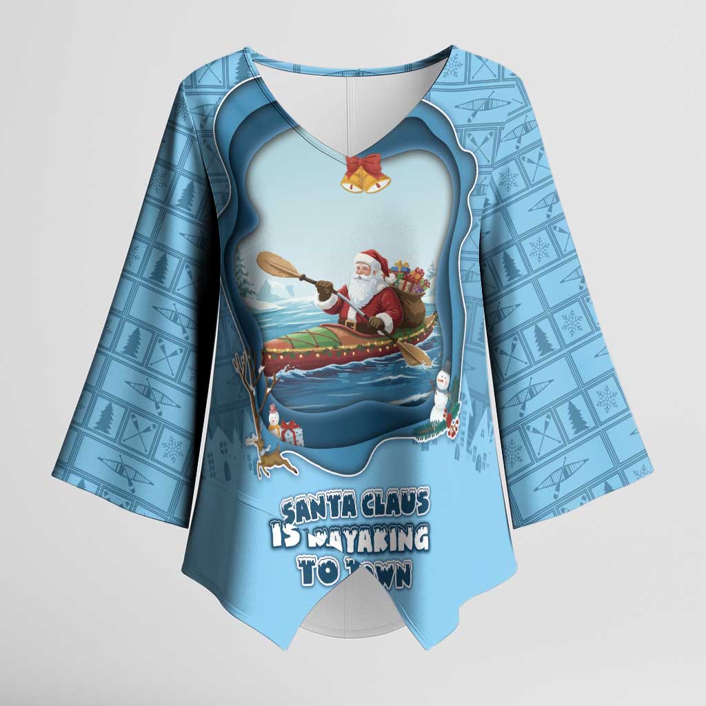 Santa Claus Is Kayaking To Town Kimono Sleeve Blouse Merry Christmas - Wonder Print Shop