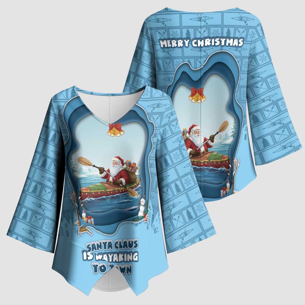 Santa Claus Is Kayaking To Town Kimono Sleeve Blouse Merry Christmas - Wonder Print Shop