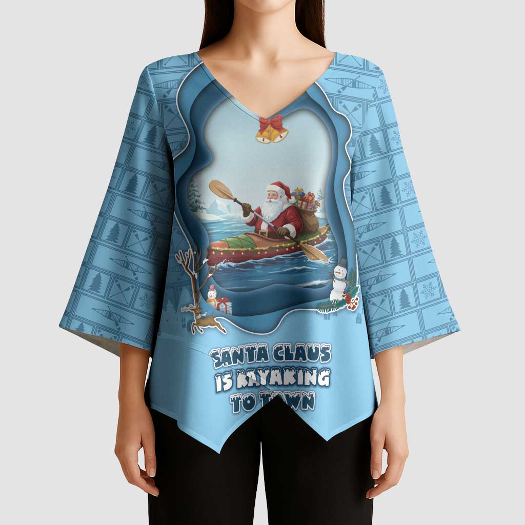 Santa Claus Is Kayaking To Town Kimono Sleeve Blouse Merry Christmas - Wonder Print Shop