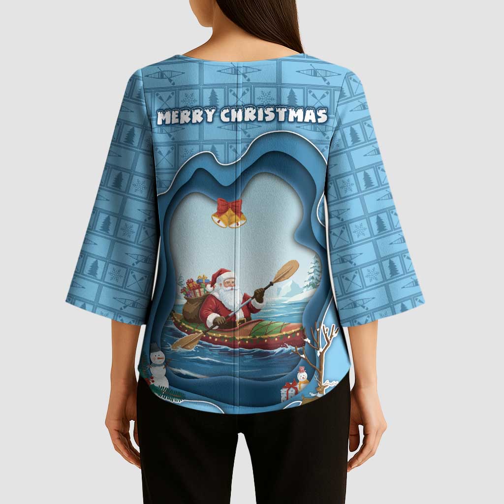 Santa Claus Is Kayaking To Town Kimono Sleeve Blouse Merry Christmas - Wonder Print Shop