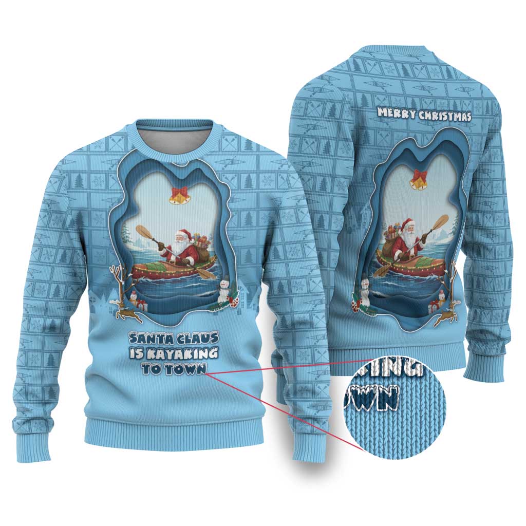 Santa Claus Is Kayaking To Town Ugly Christmas Sweater Merry Christmas - Wonder Print Shop