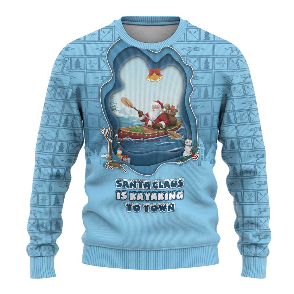 Santa Claus Is Kayaking To Town Ugly Christmas Sweater Merry Christmas - Wonder Print Shop