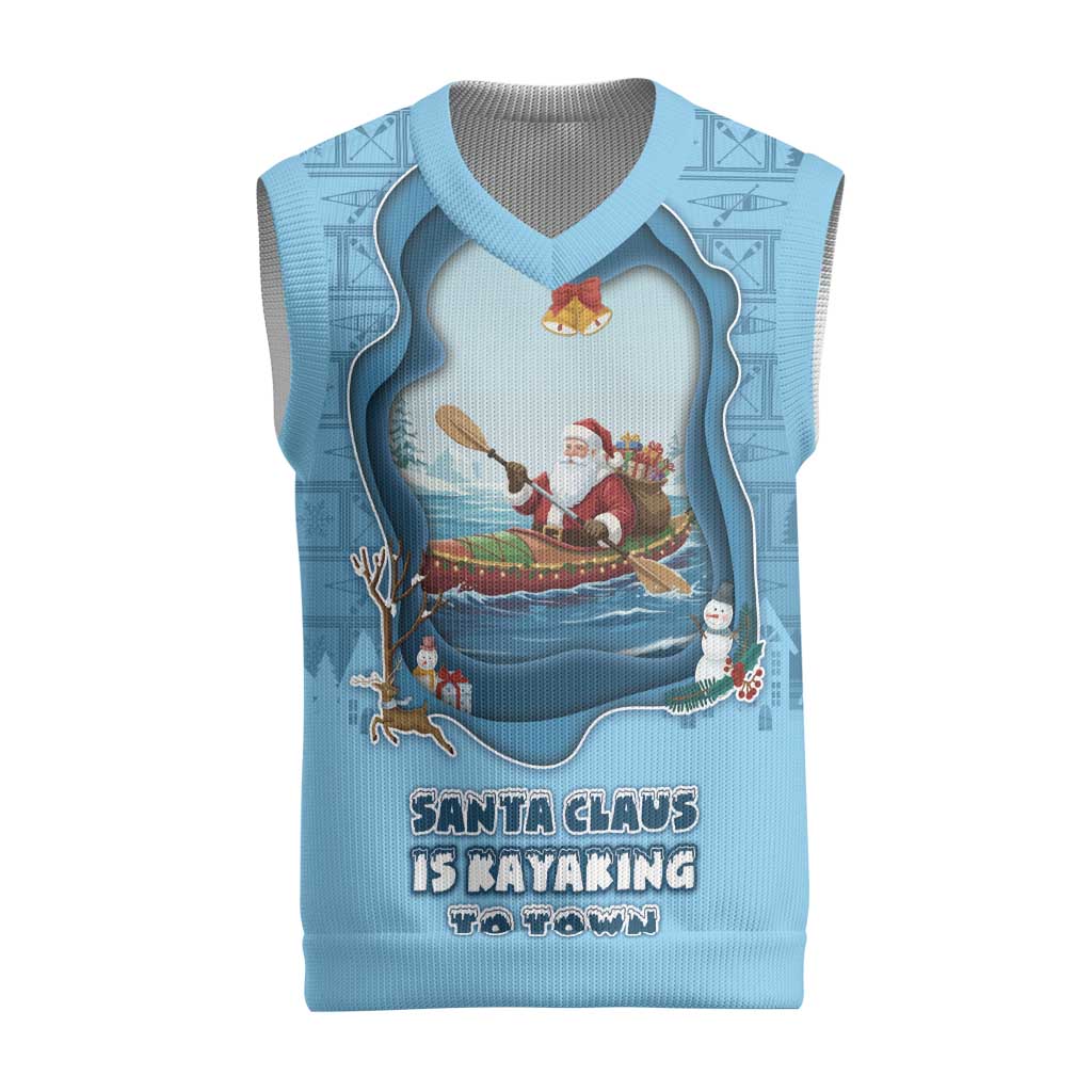 Santa Claus Is Kayaking To Town Christmas Knitted V-Neck Vest Merry Christmas - Wonder Print Shop