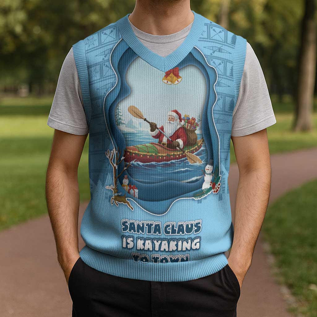 Santa Claus Is Kayaking To Town Christmas Knitted V-Neck Vest Merry Christmas - Wonder Print Shop