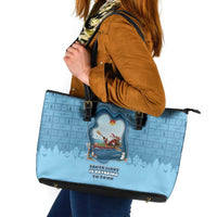 Santa Claus Is Kayaking To Town Leather Tote Bag Merry Christmas - Wonder Print Shop