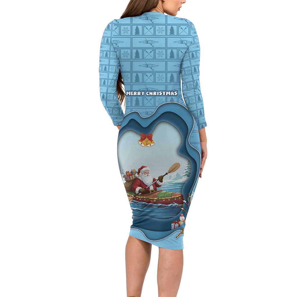 Santa Claus Is Kayaking To Town Long Sleeve Bodycon Dress Merry Christmas - Wonder Print Shop