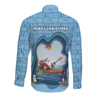Santa Claus Is Kayaking To Town Long Sleeve Button Shirt Merry Christmas - Wonder Print Shop