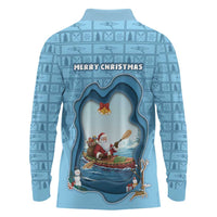 Santa Claus Is Kayaking To Town Long Sleeve Polo Shirt Merry Christmas - Wonder Print Shop