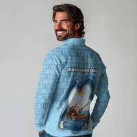 Santa Claus Is Kayaking To Town Long Sleeve Polo Shirt Merry Christmas - Wonder Print Shop