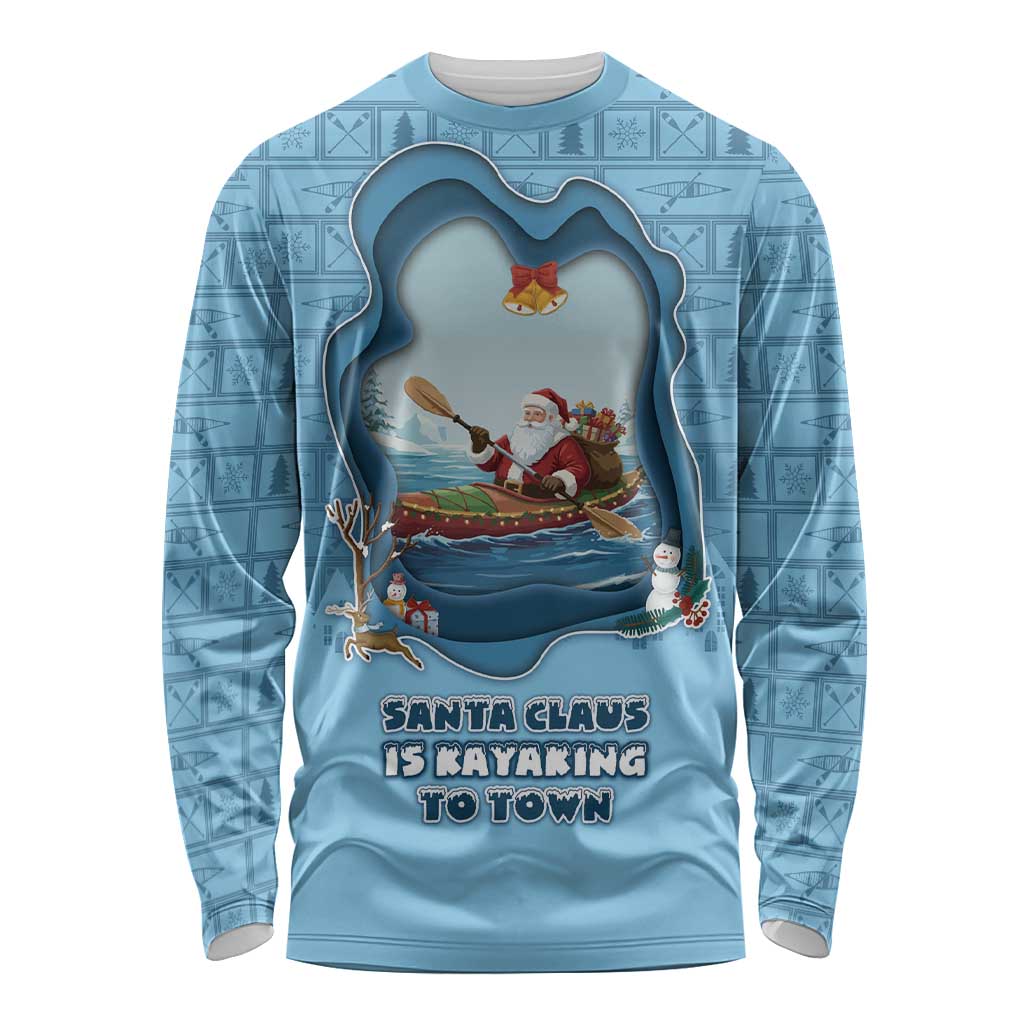 Santa Claus Is Kayaking To Town Long Sleeve Shirt Merry Christmas - Wonder Print Shop