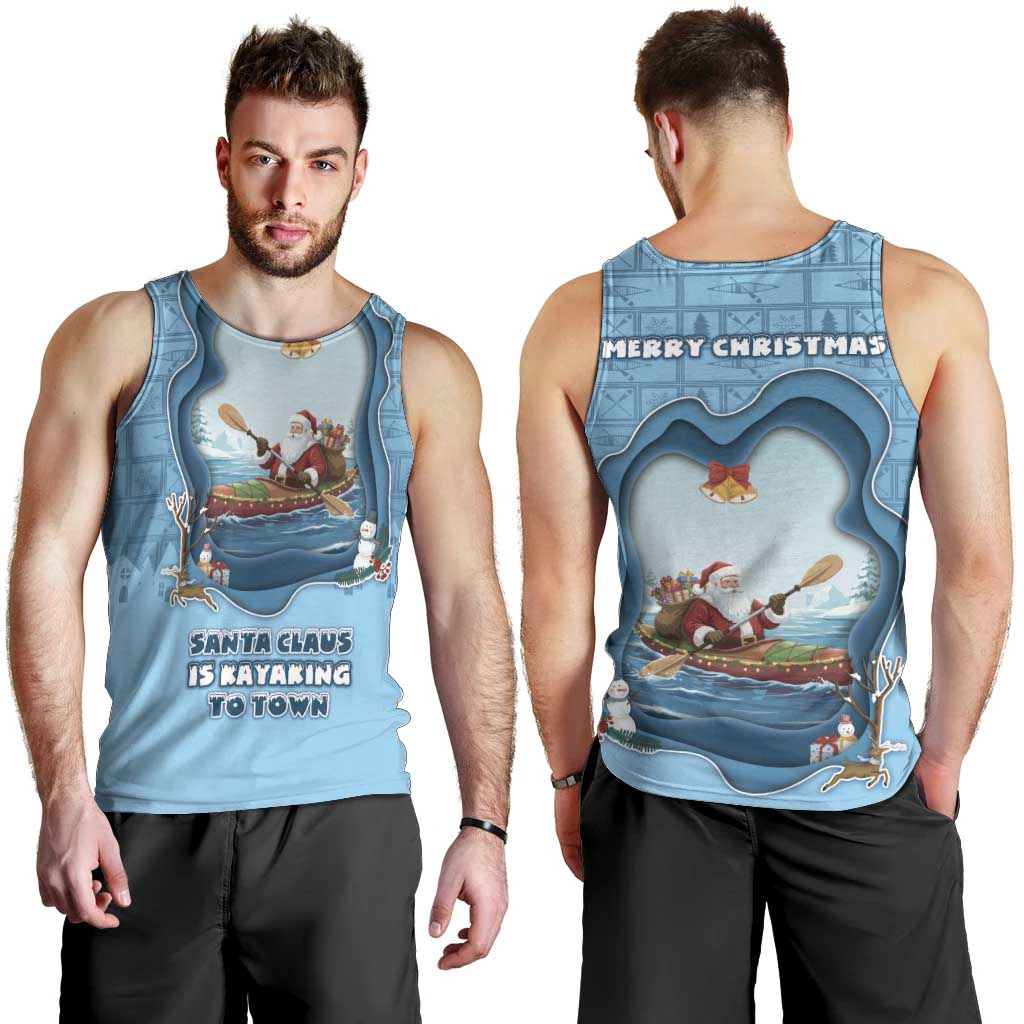 Santa Claus Is Kayaking To Town Men Tank Top Merry Christmas - Wonder Print Shop