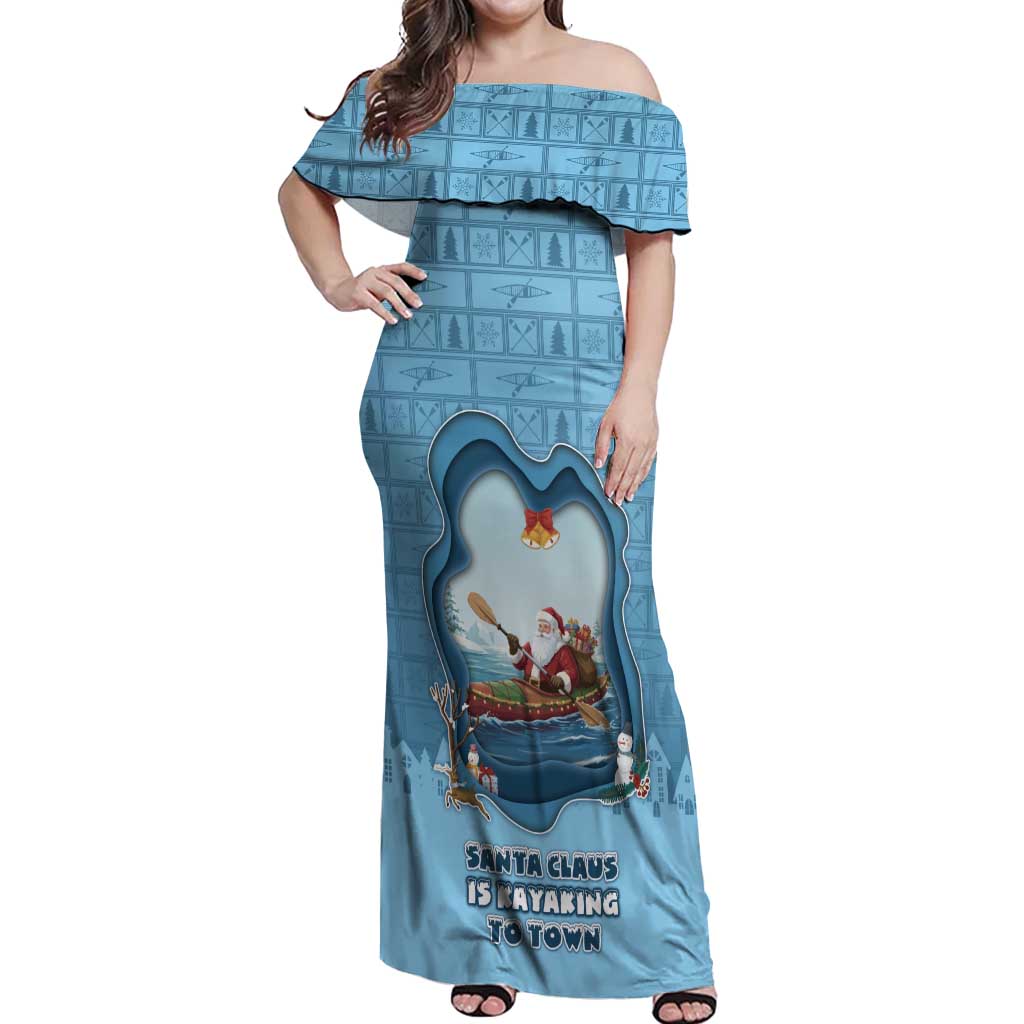 Santa Claus Is Kayaking To Town Off Shoulder Maxi Dress Merry Christmas - Wonder Print Shop