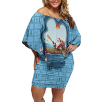 Santa Claus Is Kayaking To Town Off Shoulder Short Dress Merry Christmas - Wonder Print Shop