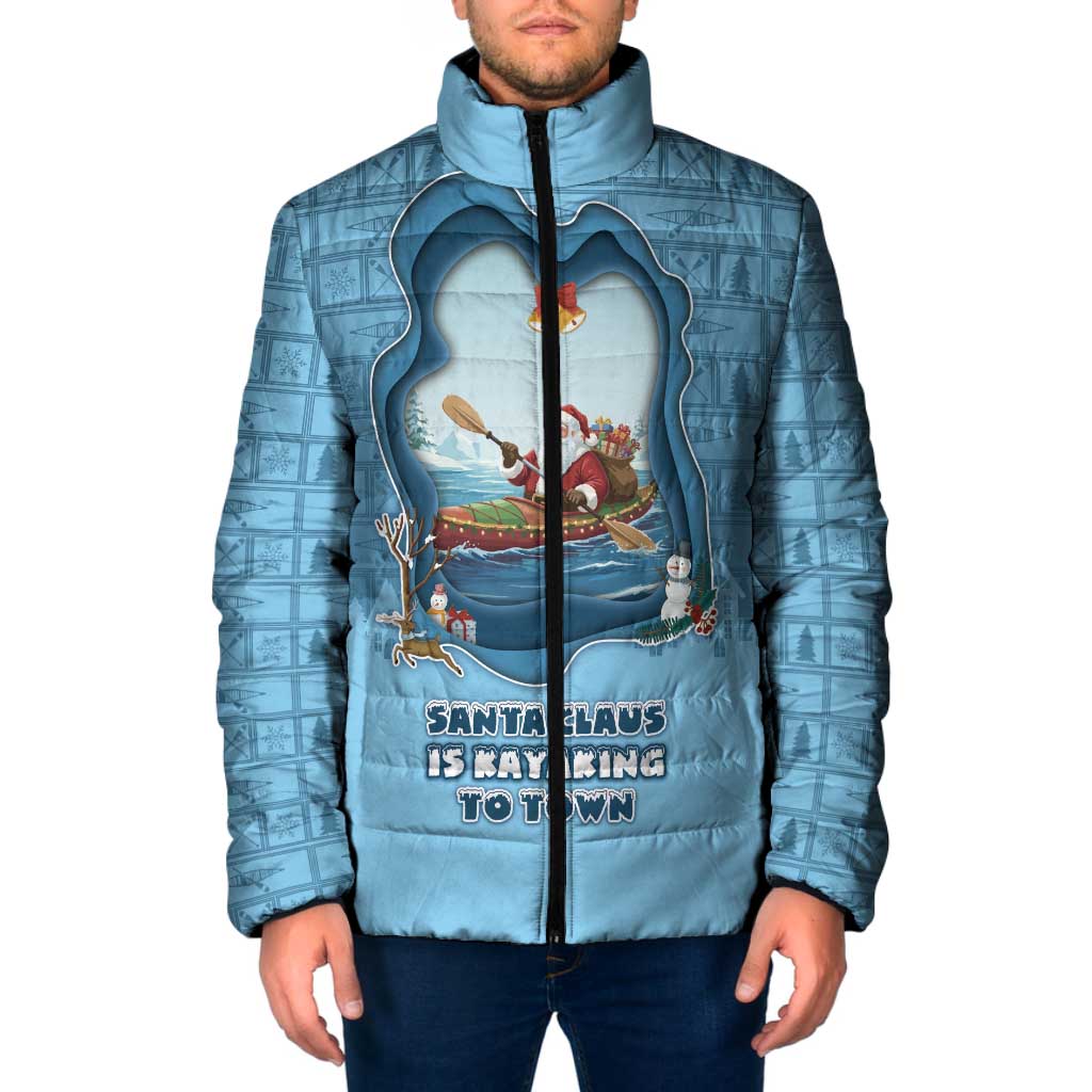 Santa Claus Is Kayaking To Town Padded Jacket Merry Christmas - Wonder Print Shop