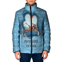 Santa Claus Is Kayaking To Town Padded Jacket Merry Christmas - Wonder Print Shop