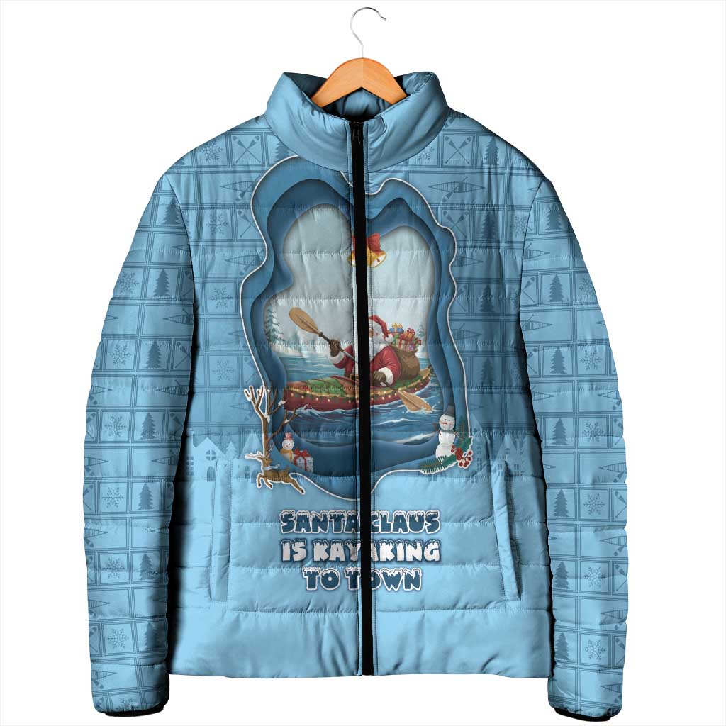 Santa Claus Is Kayaking To Town Padded Jacket Merry Christmas - Wonder Print Shop