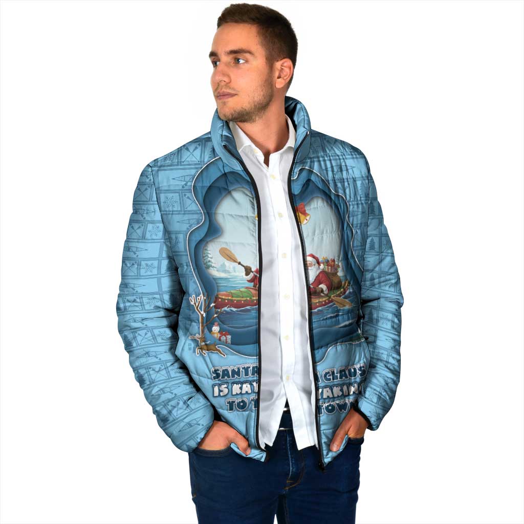 Santa Claus Is Kayaking To Town Padded Jacket Merry Christmas - Wonder Print Shop