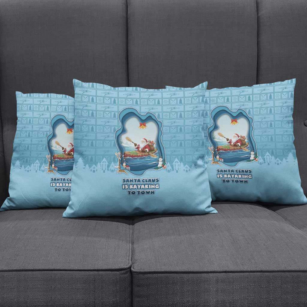 Santa Claus Is Kayaking To Town Pillow Cover Merry Christmas - Wonder Print Shop