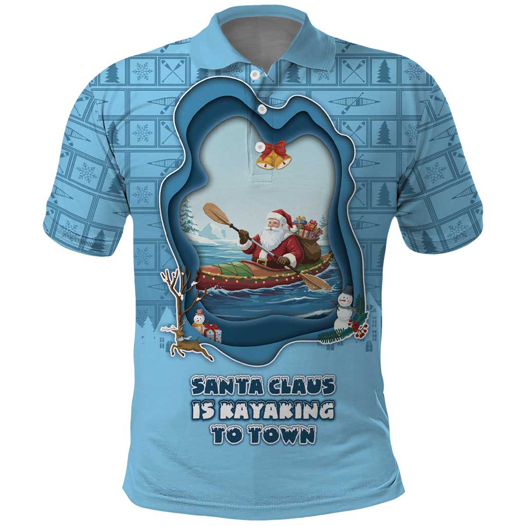 Santa Claus Is Kayaking To Town Polo Shirt Merry Christmas - Wonder Print Shop