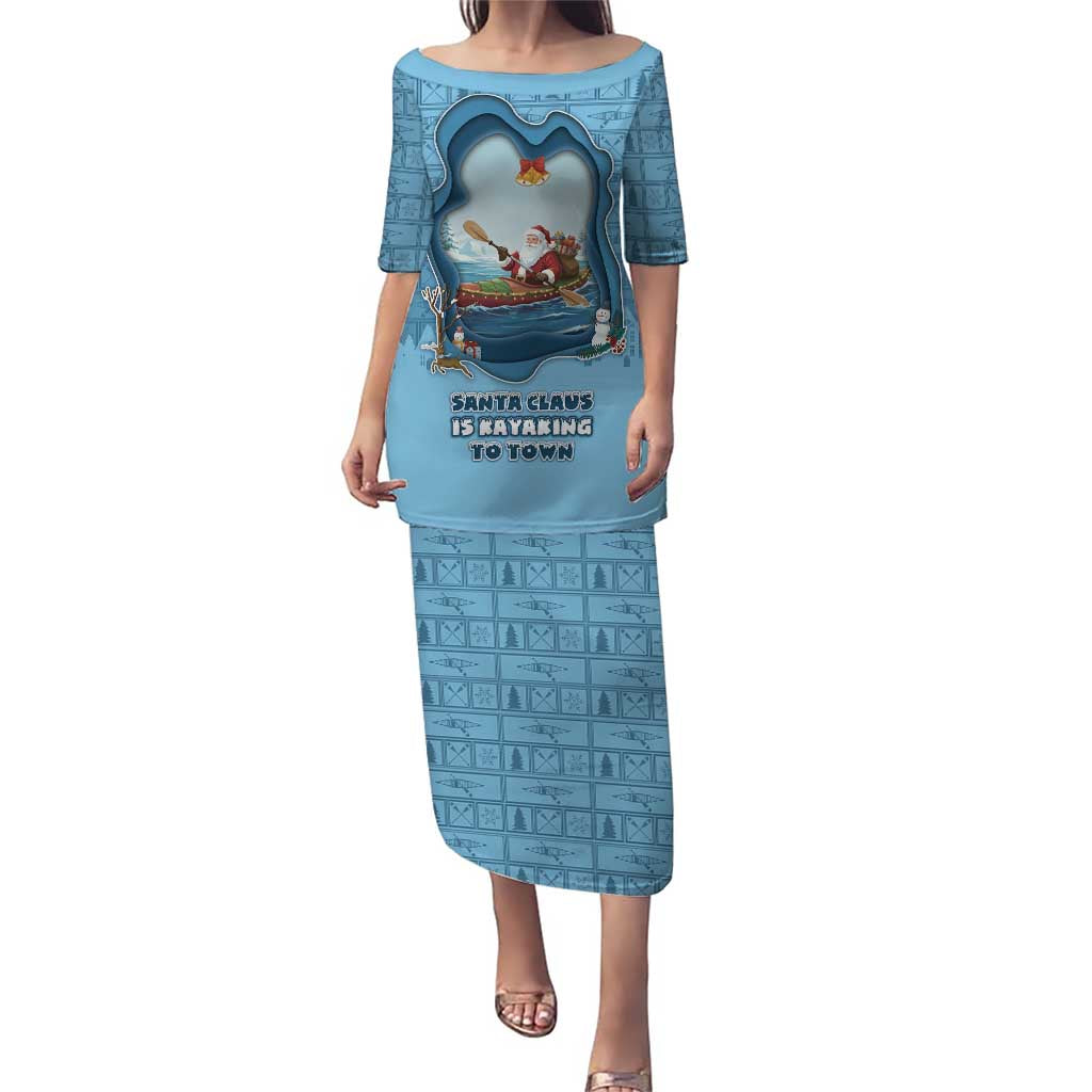 Santa Claus Is Kayaking To Town Puletasi Merry Christmas - Wonder Print Shop