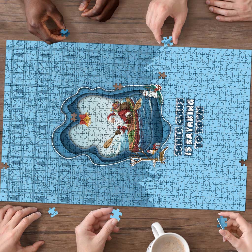 Santa Claus Is Kayaking To Town Puzzle Merry Christmas - Wonder Print Shop