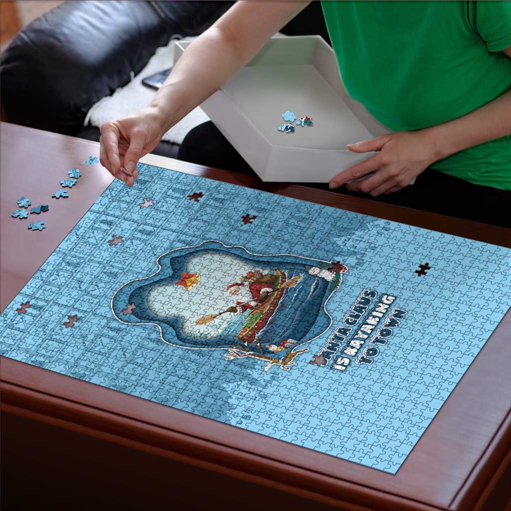 Santa Claus Is Kayaking To Town Puzzle Merry Christmas - Wonder Print Shop