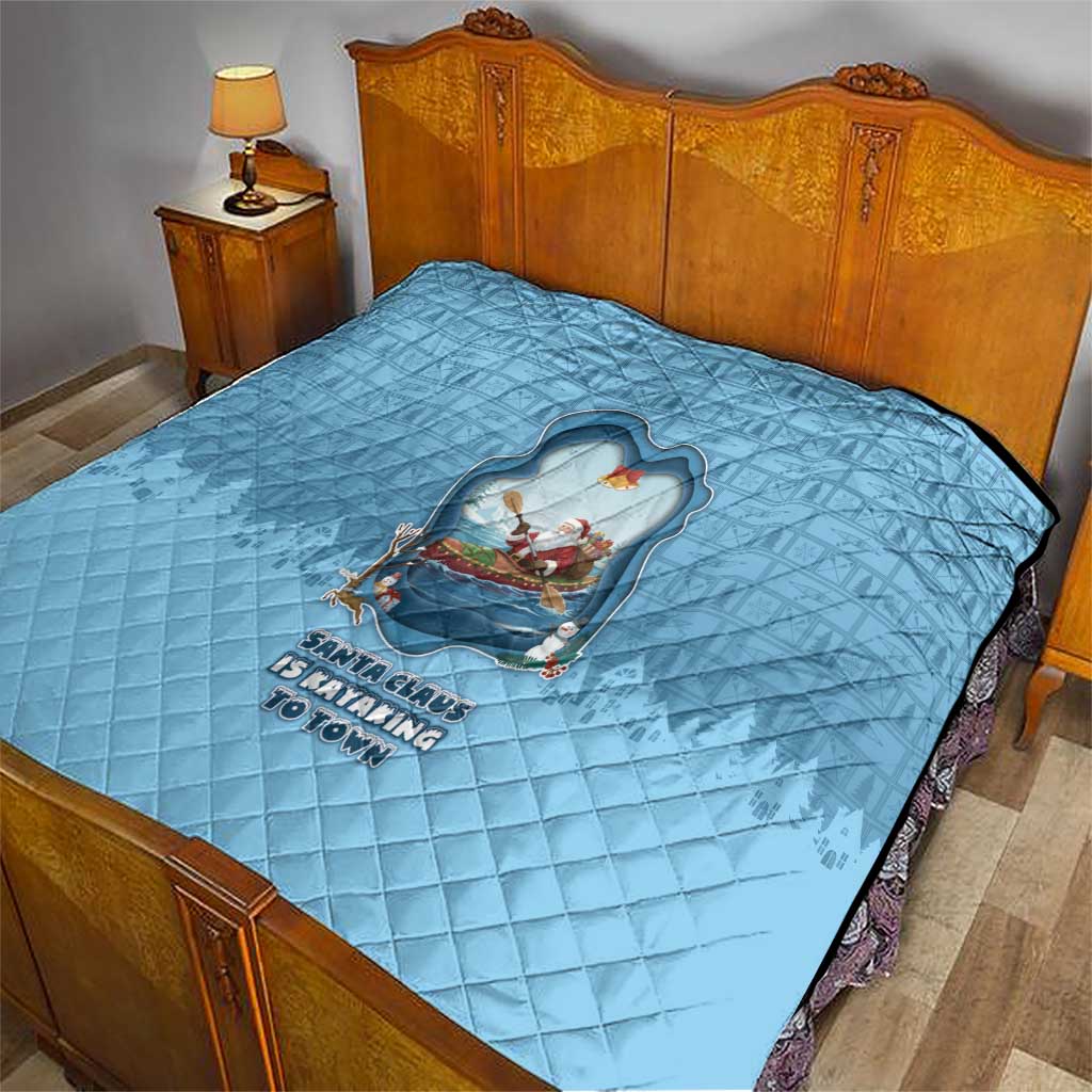 Santa Claus Is Kayaking To Town Quilt Merry Christmas - Wonder Print Shop