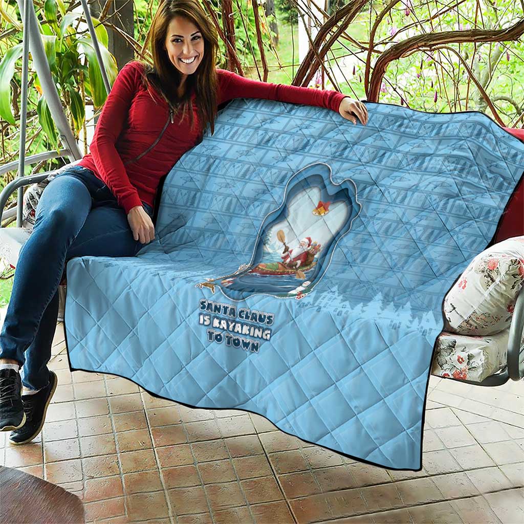 Santa Claus Is Kayaking To Town Quilt Merry Christmas - Wonder Print Shop