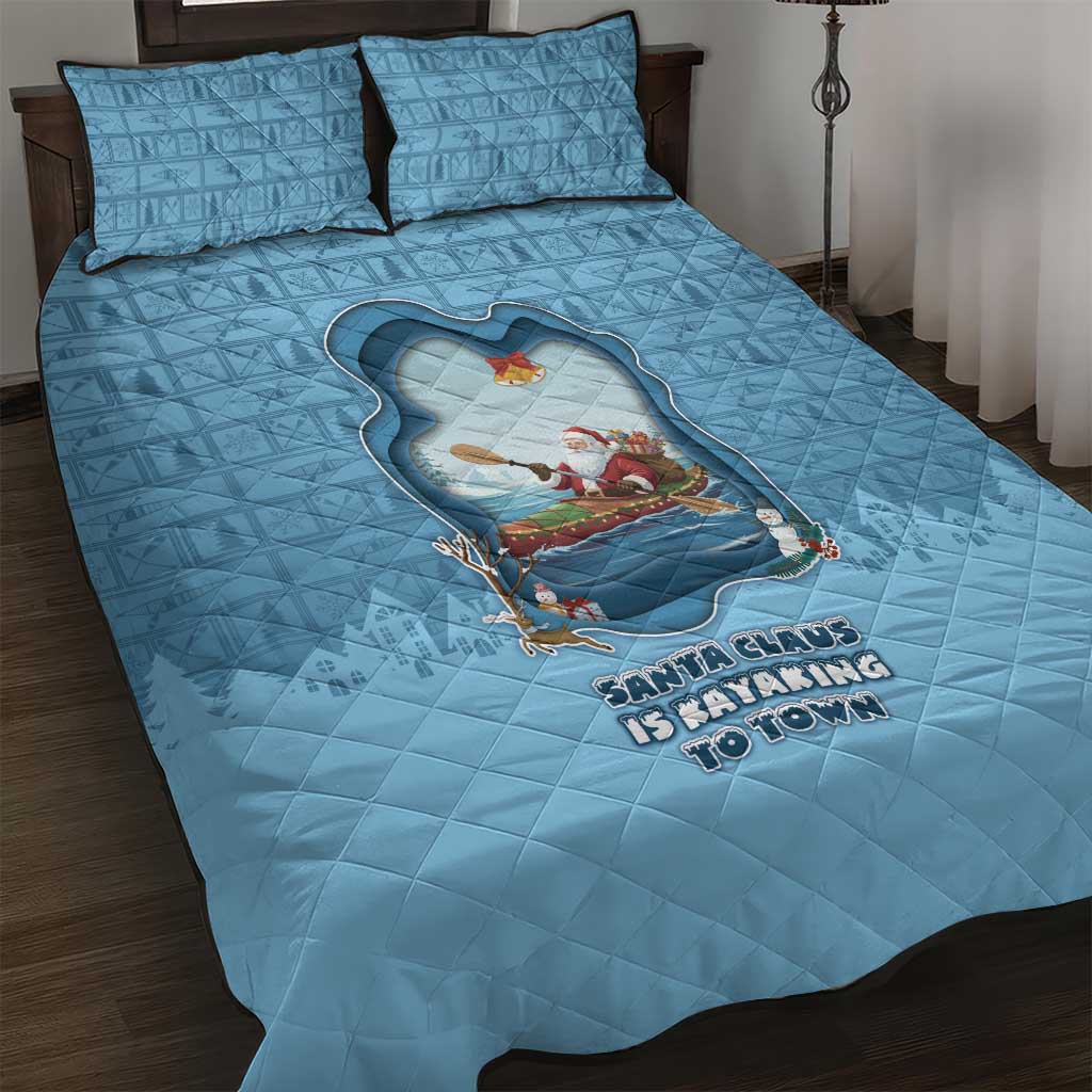 Santa Claus Is Kayaking To Town Quilt Bed Set Merry Christmas - Wonder Print Shop