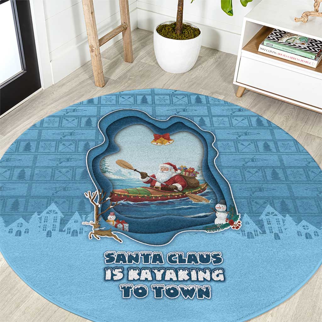 Santa Claus Is Kayaking To Town Round Carpet Merry Christmas - Wonder Print Shop