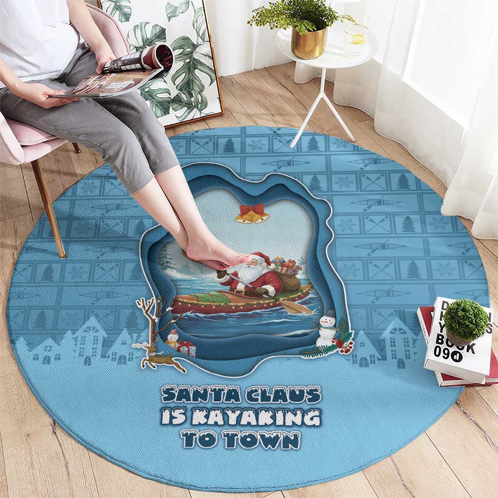 Santa Claus Is Kayaking To Town Round Carpet Merry Christmas - Wonder Print Shop